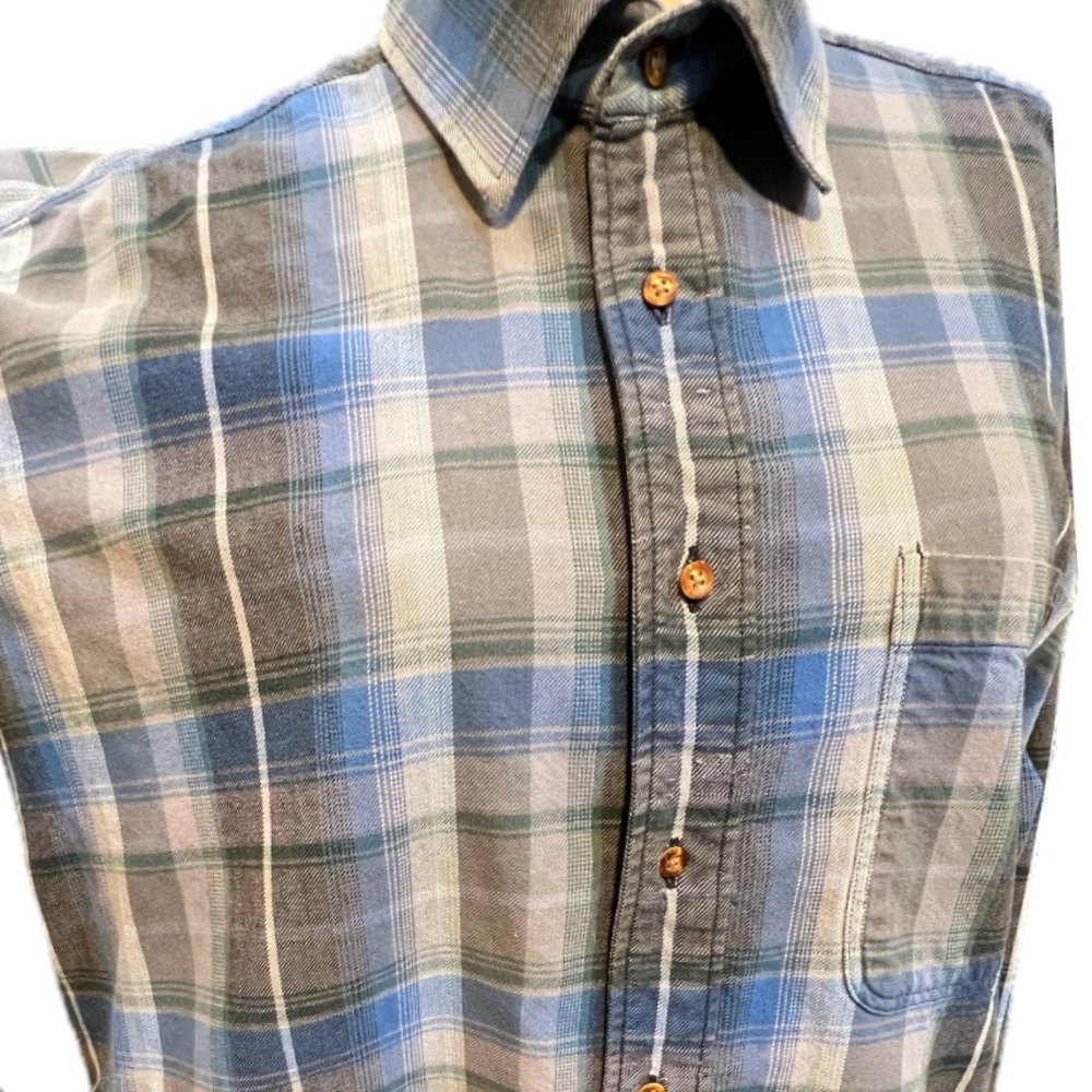 VINTAGE Sears Roebuck plaid flannel button down shirt heavy medium weight blue
